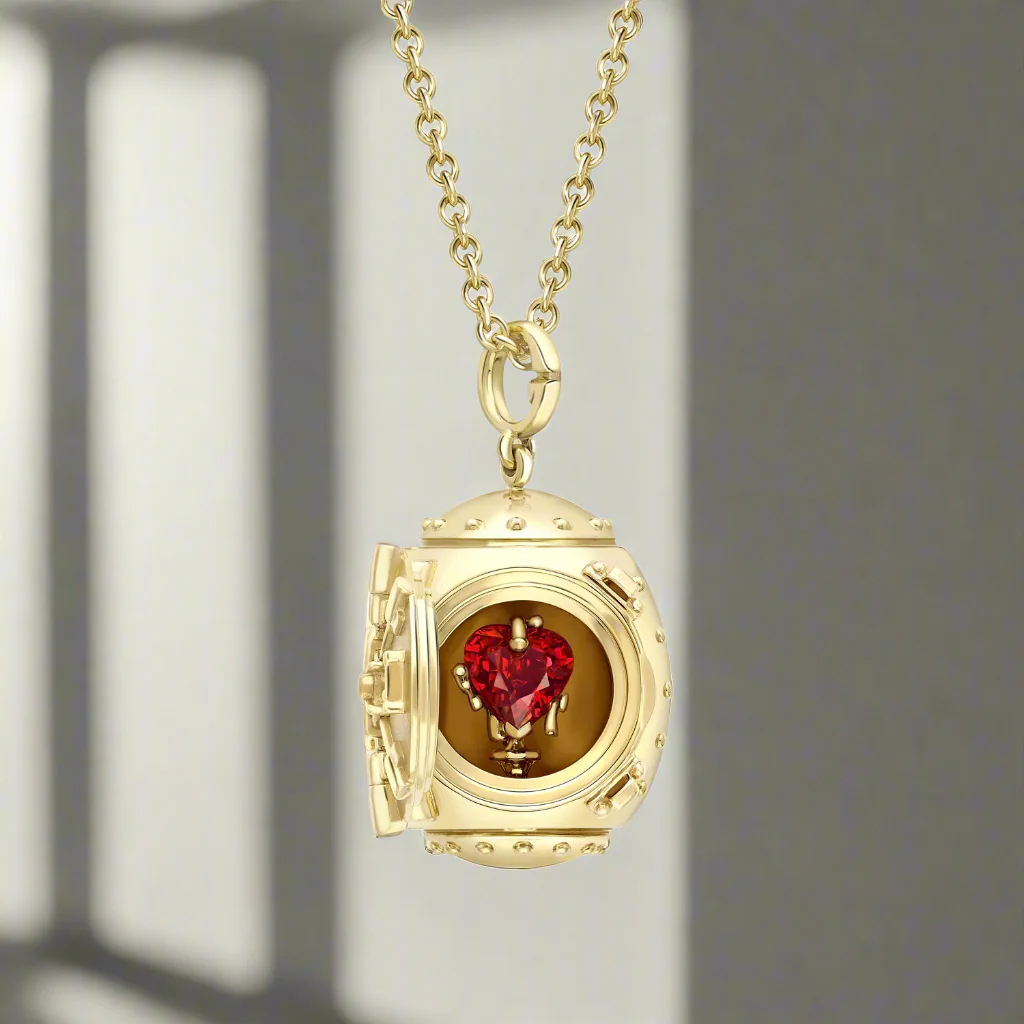 Fabergé X 007 Goldfinger Special Edition Safe Locket Surprise Ruby Heart L 22mm - Fabergé Detailansicht